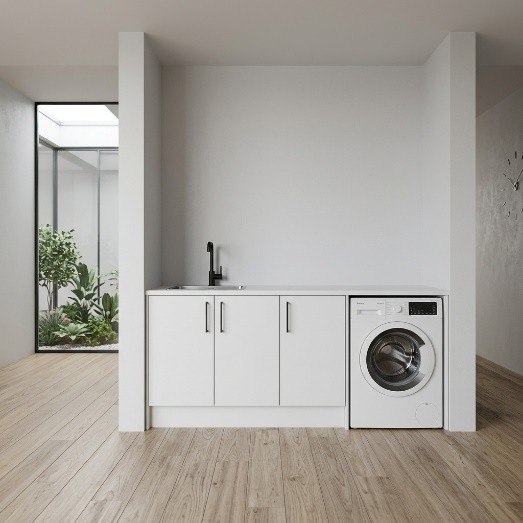 Compact White — Compact — flush flat-panel white, doors on