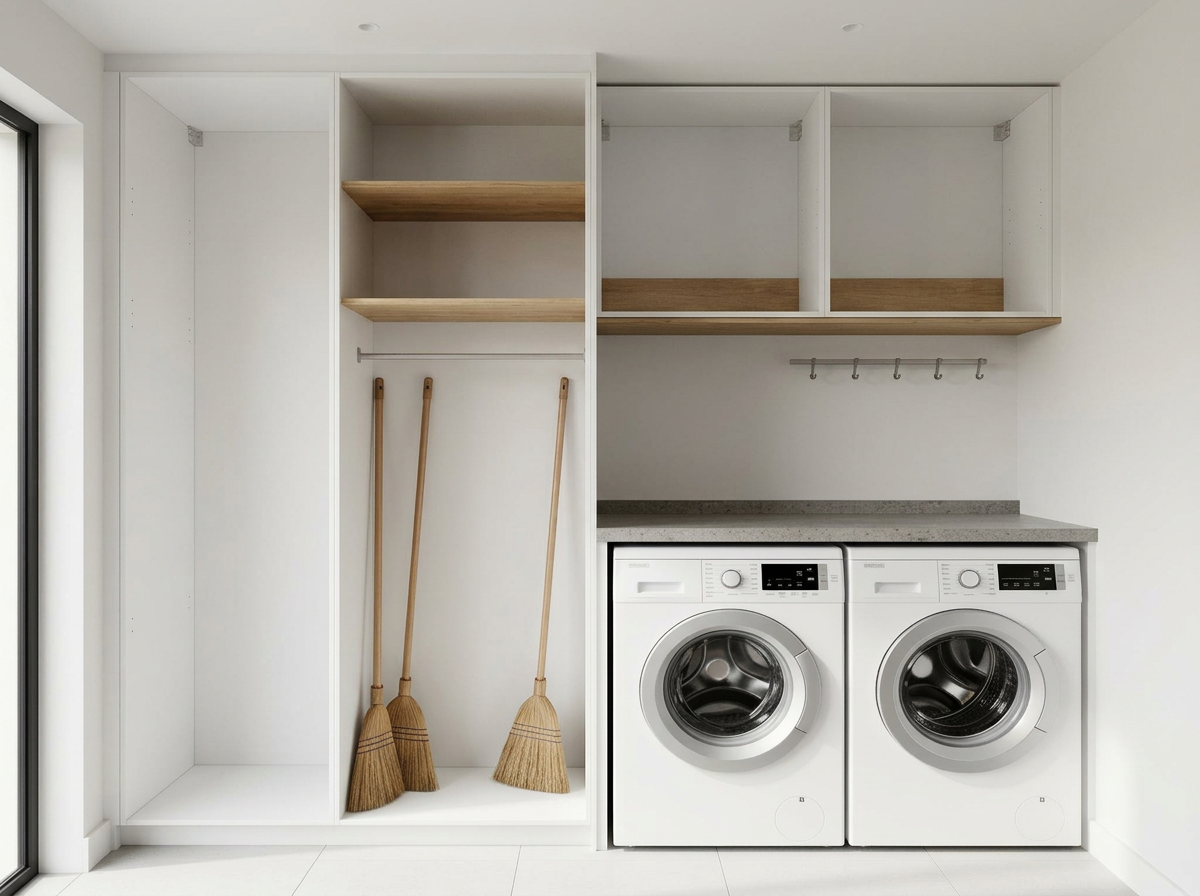 Scandi Side-by-Side 1.8m — cabinet carcases, doors removed