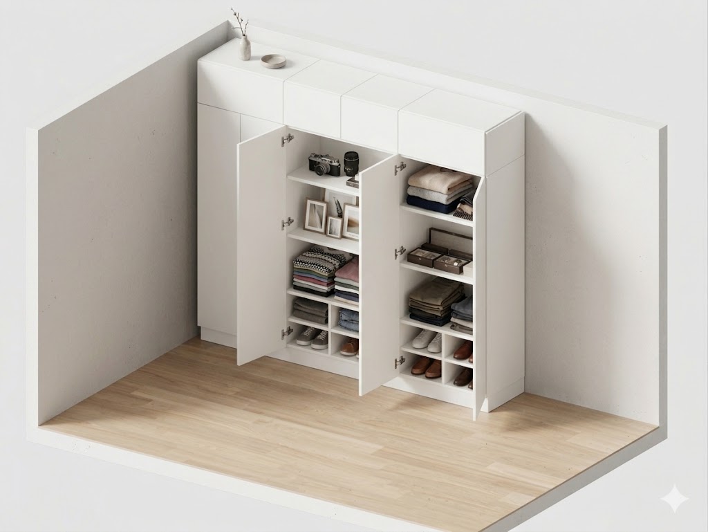 Built-in 2-Door 2.4m — cabinet carcases, doors removed