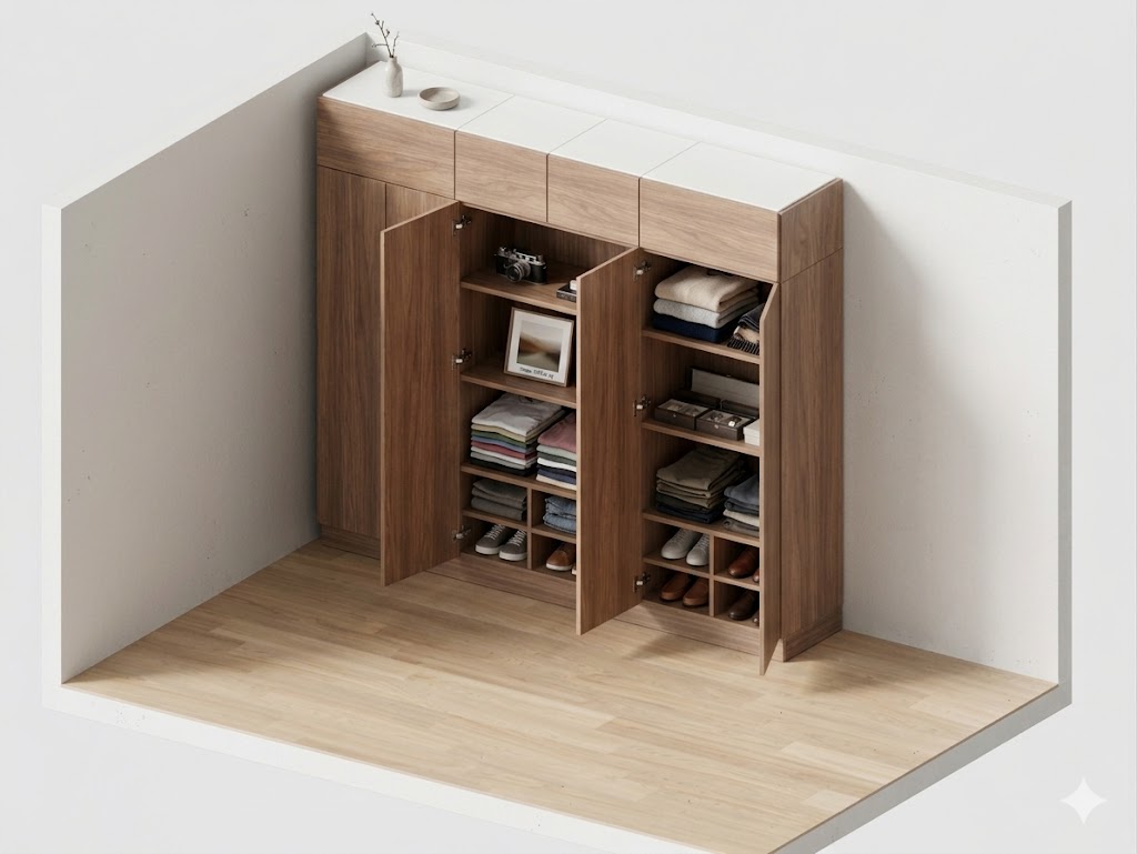 Modern Built-in 2.8m — cabinet carcases, doors removed
